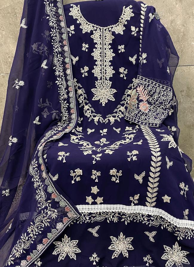 Georgette Purple Eid Wear Embroidery Work Pakistani Suit